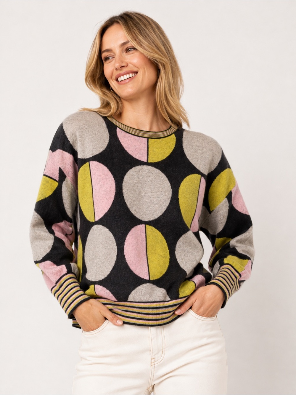 Zaket & Plover Magic Dot Sweater Colorblock Polka Dot cashmere/cotton Size M